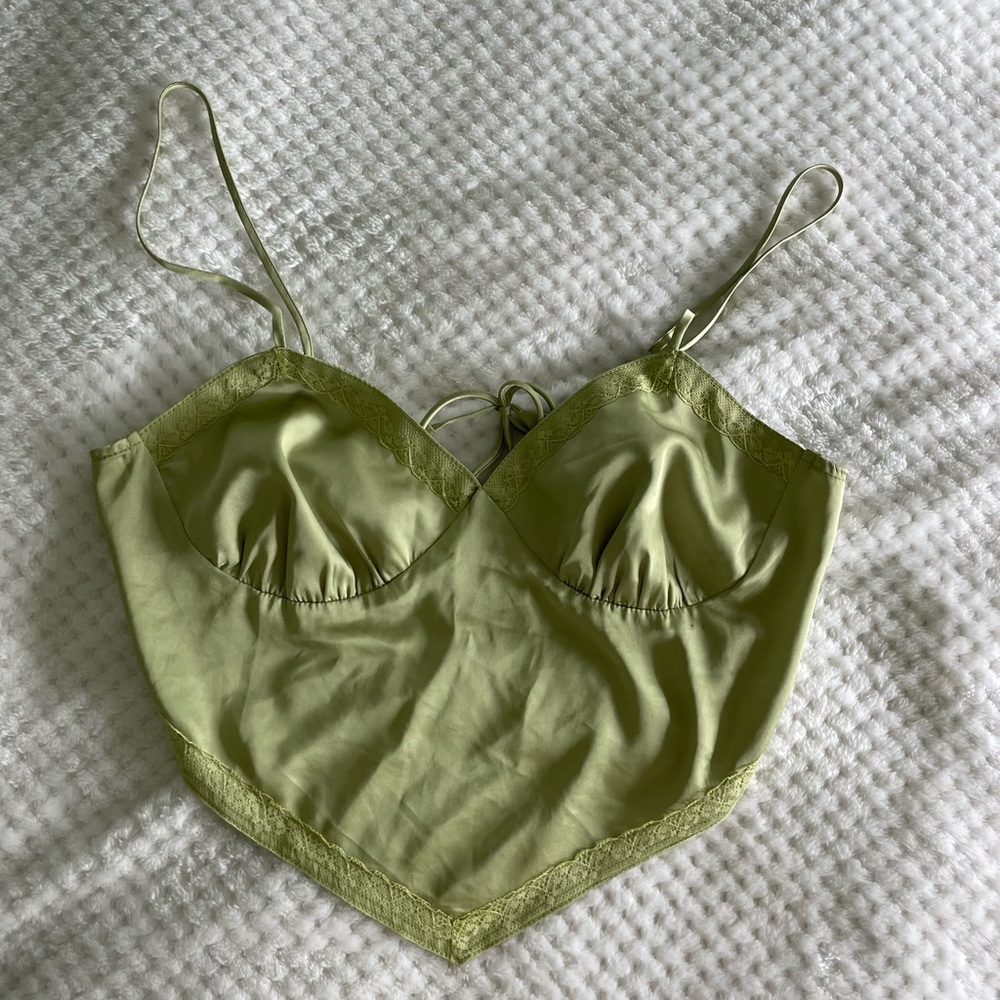 Green Satin Crop Top
